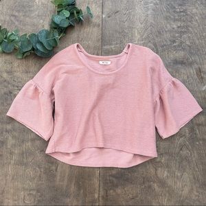 Madewell Peach Ribbed Cropped Short Sleeve Blouse